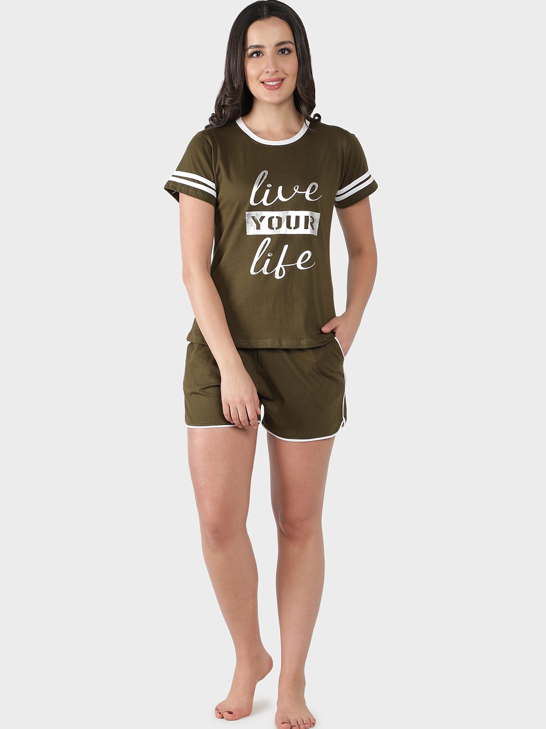 

SEPHANI Women Olive Green Printed Night suit