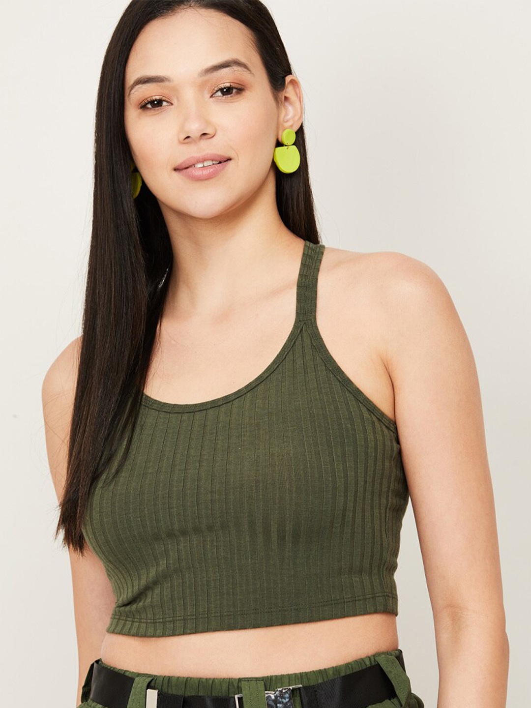 

Ginger by Lifestyle Olive Green Striped Crop Top