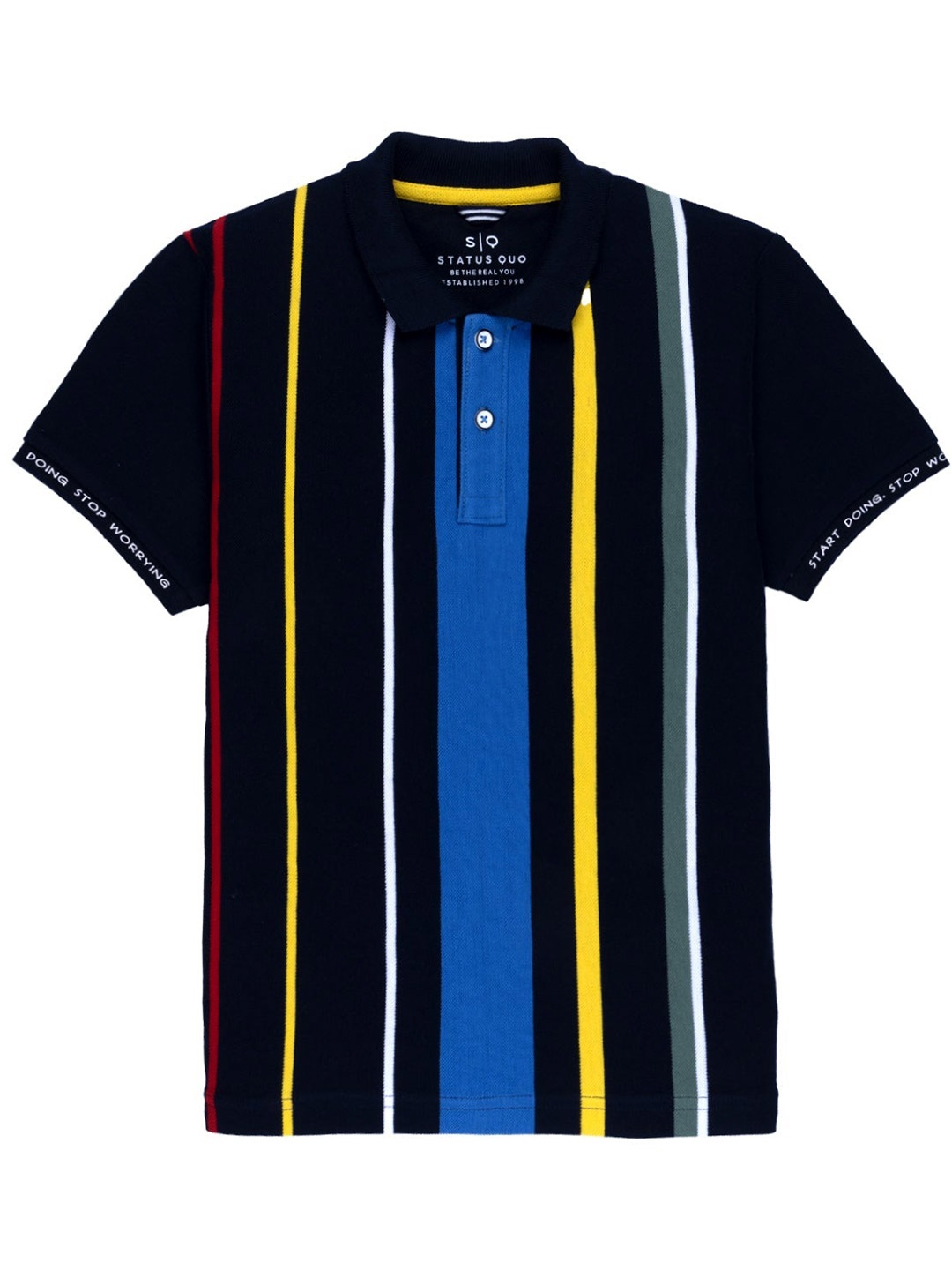 

Status Quo Boys Navy Blue & Yellow Striped Cotton Polo Collar T-shirt