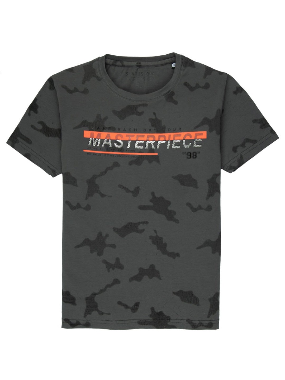 

Status Quo Boys Grey Camouflage Printed Cotton T-shirt