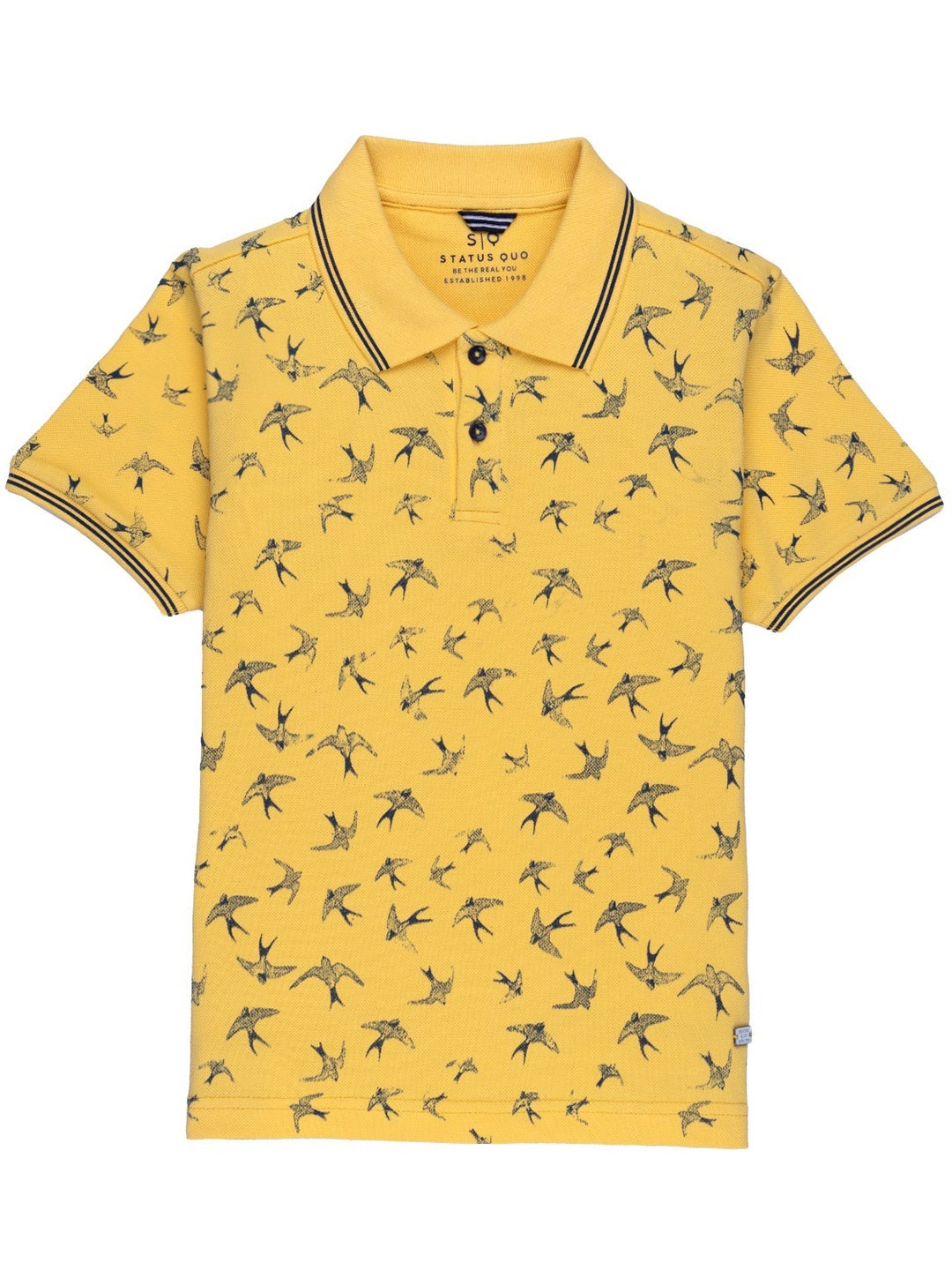 

Status Quo Boys Yellow Printed Polo Collar T-shirt