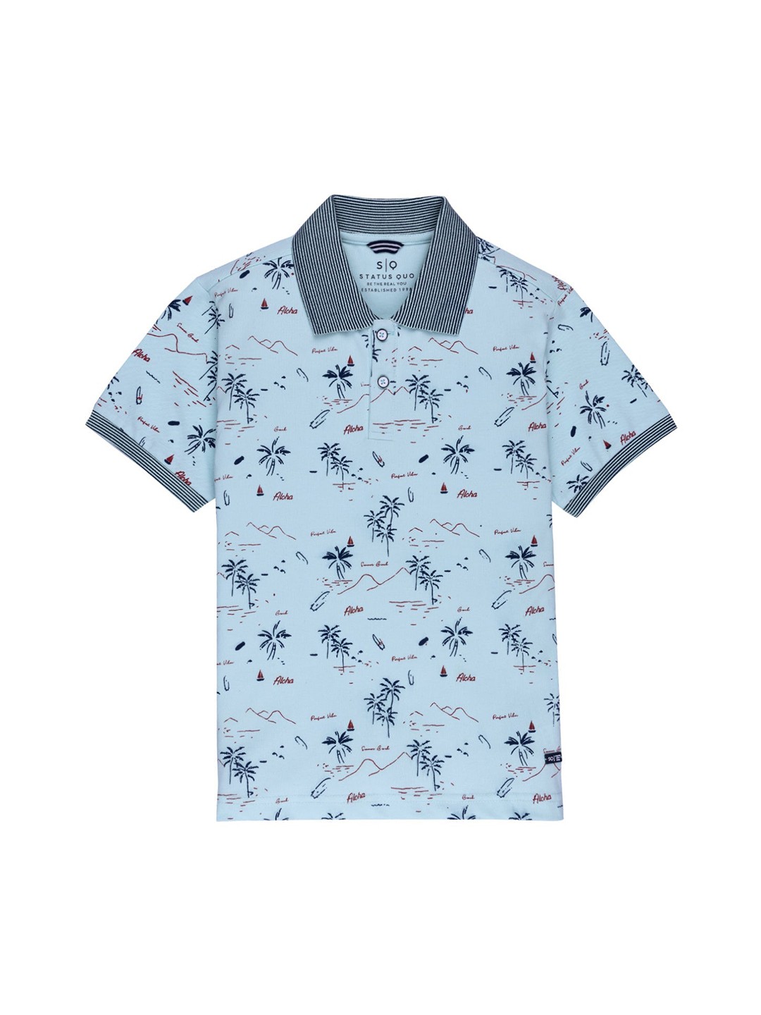 

Status Quo Boys Sea Green Printed Polo Collar T-shirt