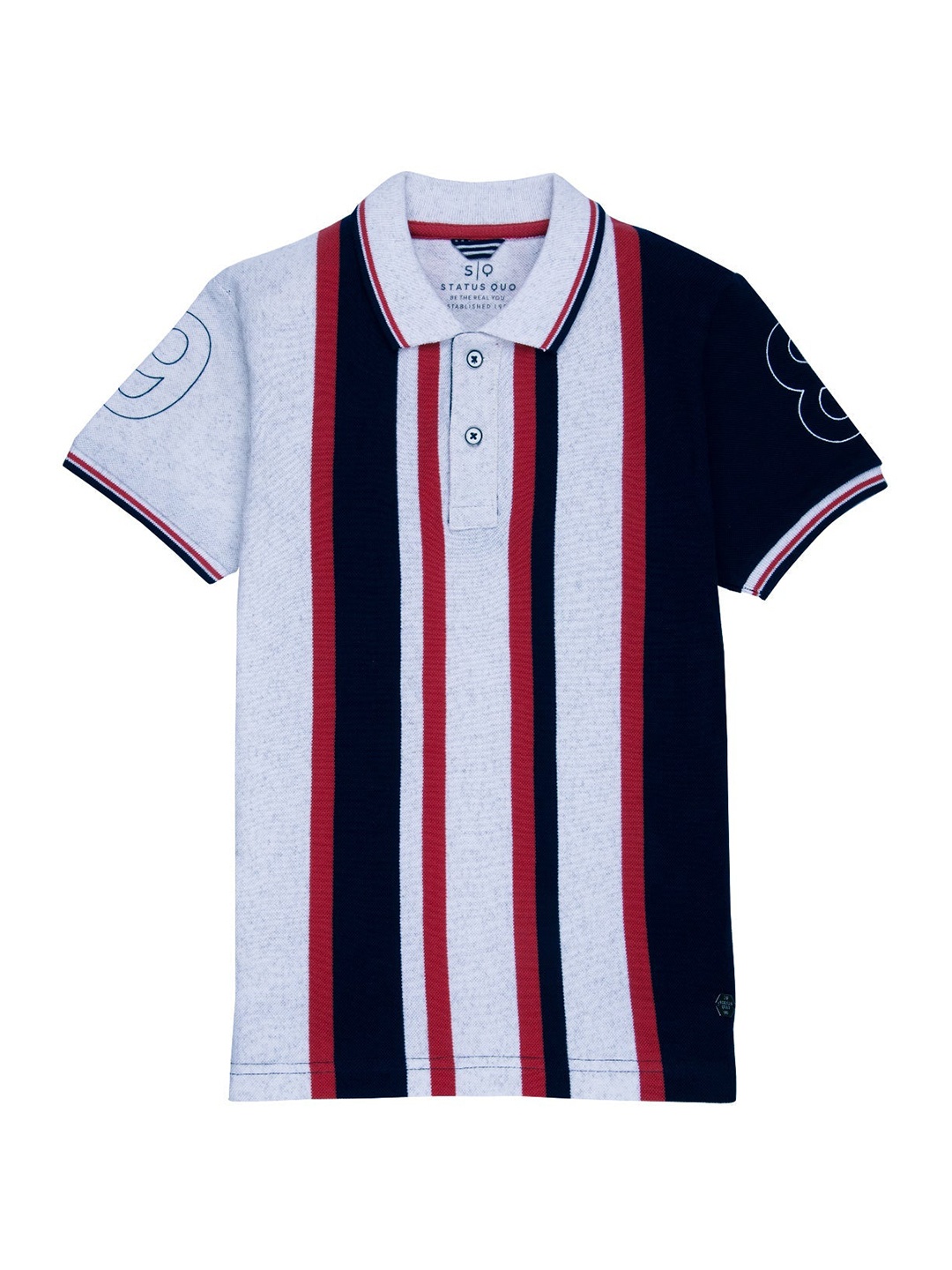 

Status Quo Boys Grey & Navy Blue Striped Cotton Polo Collar T-shirt