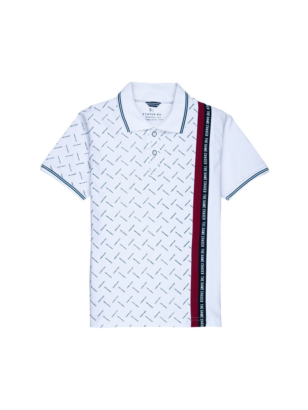 

Status Quo Boys White Typography Printed Cotton Polo Collar T-shirt