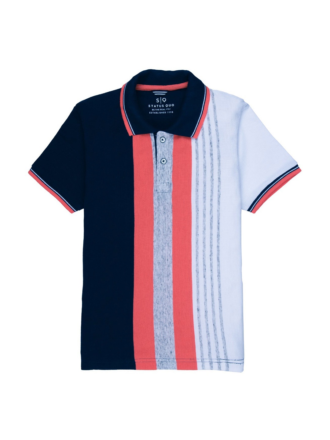 

Status Quo Boys Navy Blue & Orange Striped Cotton Polo Collar T-shirt