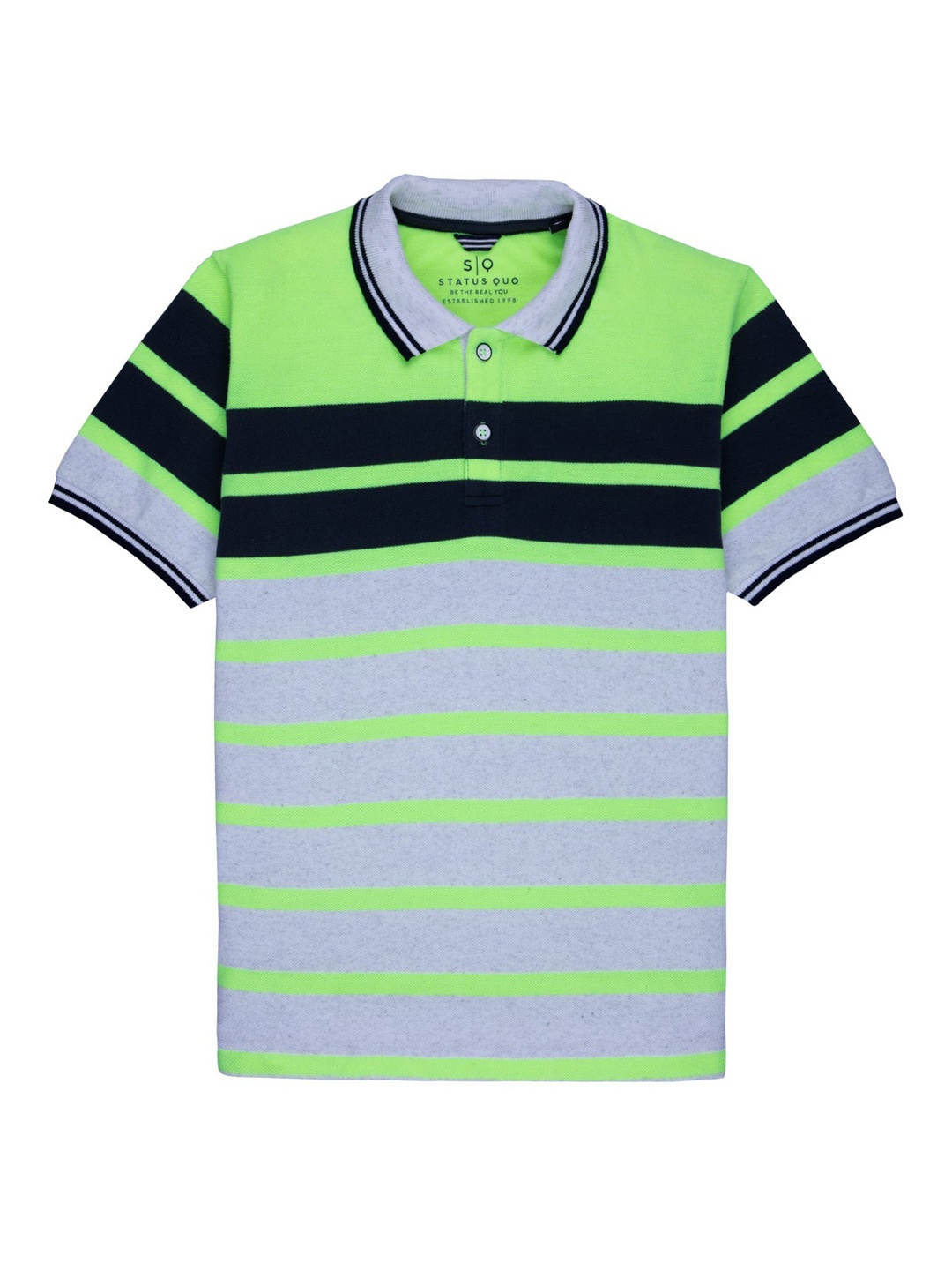 

Status Quo Boys Green & Grey Striped Cotton Polo Collar T-shirt