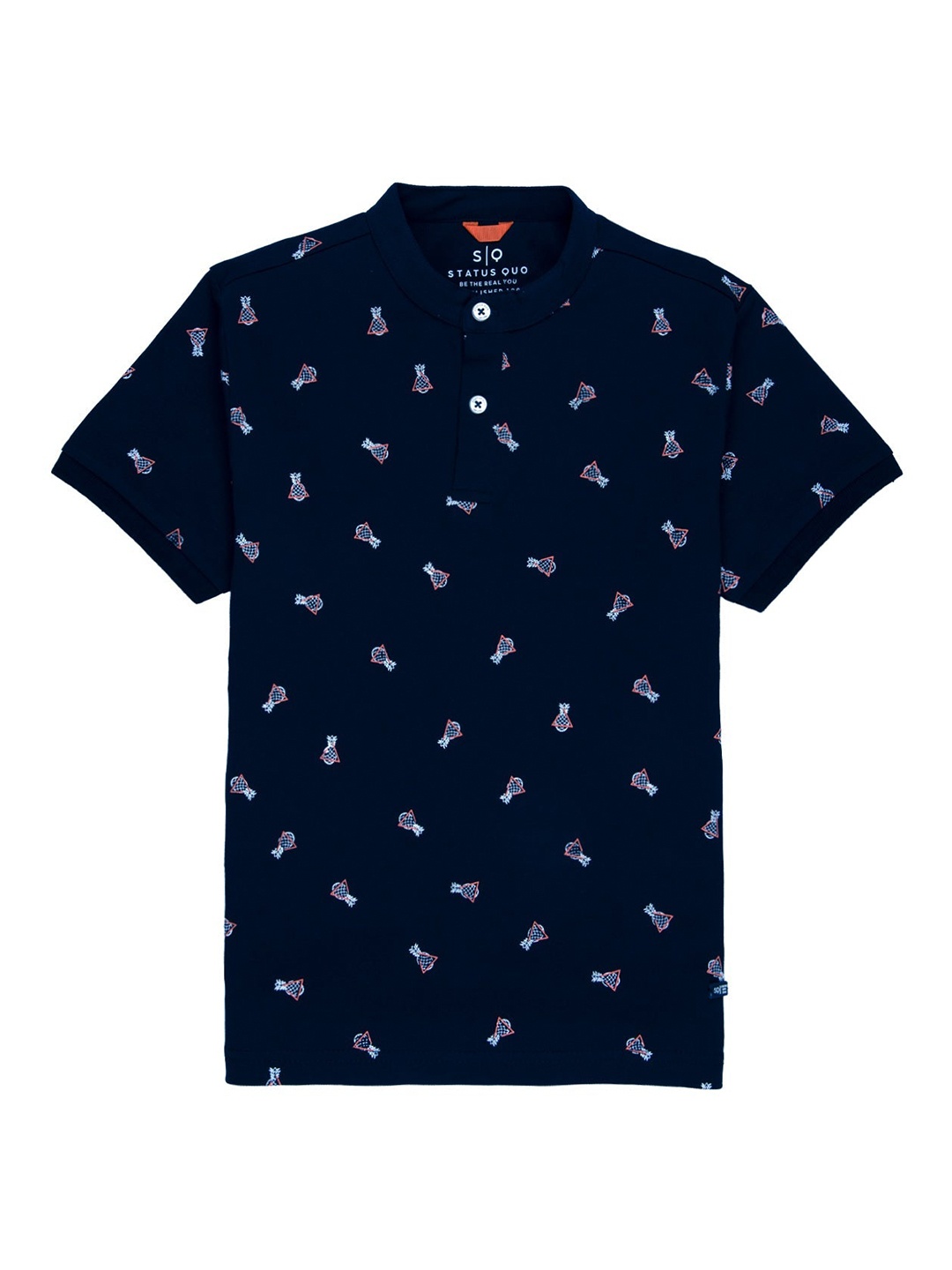 

Status Quo Boys Navy Blue Printed Polo Collar T-shirt