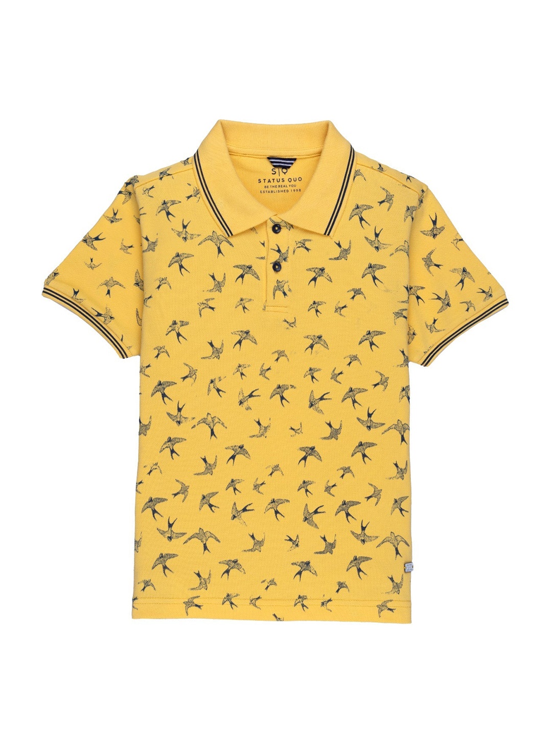 

Status Quo Boys Yellow Printed Polo Collar T-shirt