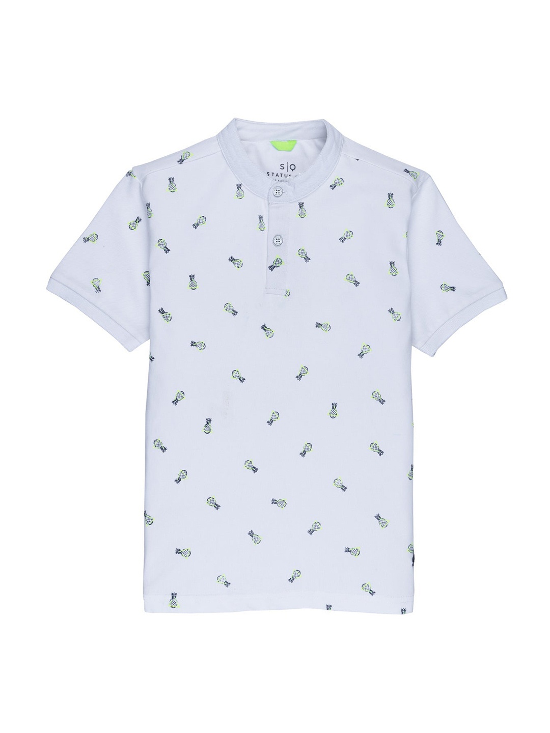 

Status Quo Boys White Printed Polo Collar Tropical T-shirt