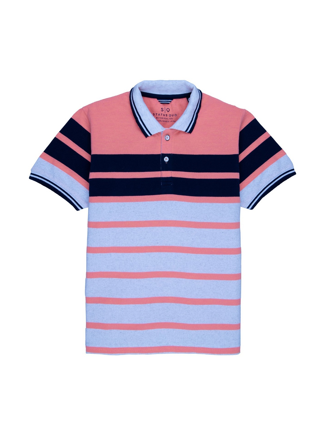 

Status Quo Boys Orange & Grey Melange Striped Polo Collar T-shirt