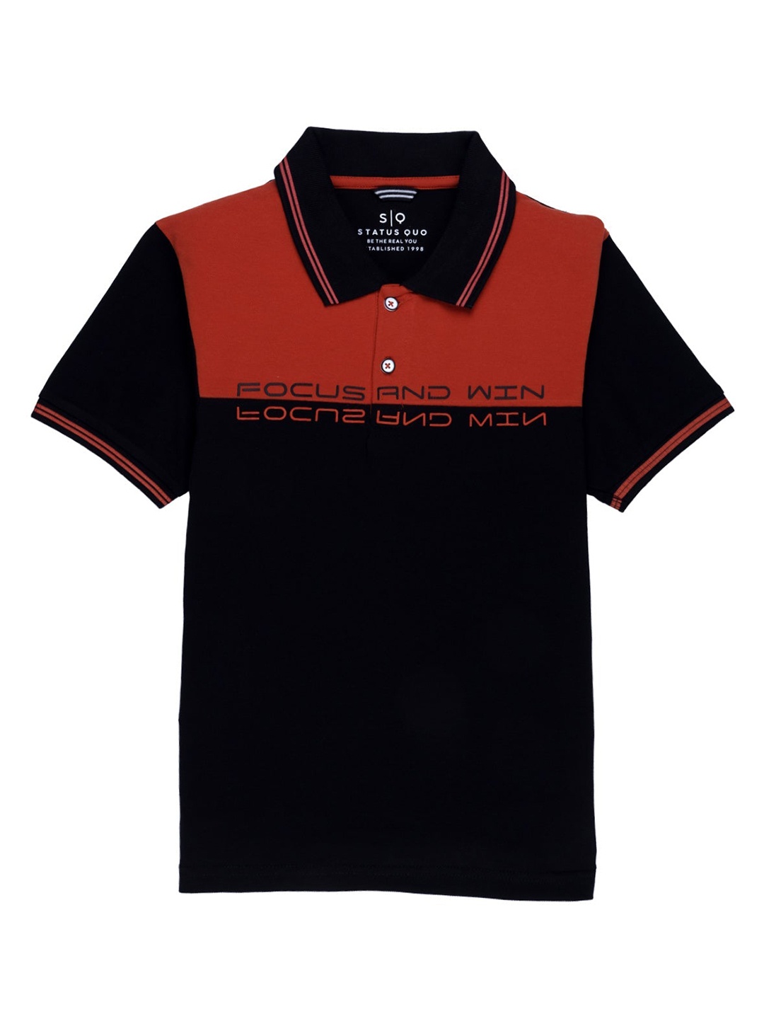 

Status Quo Boys Rust & Black Colourblocked Polo Collar T-shirt