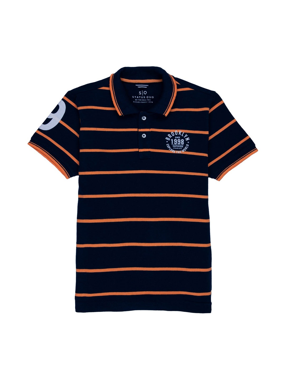 

Status Quo Boys Navy Blue & Orange Striped Cotton Polo Collar T-shirt