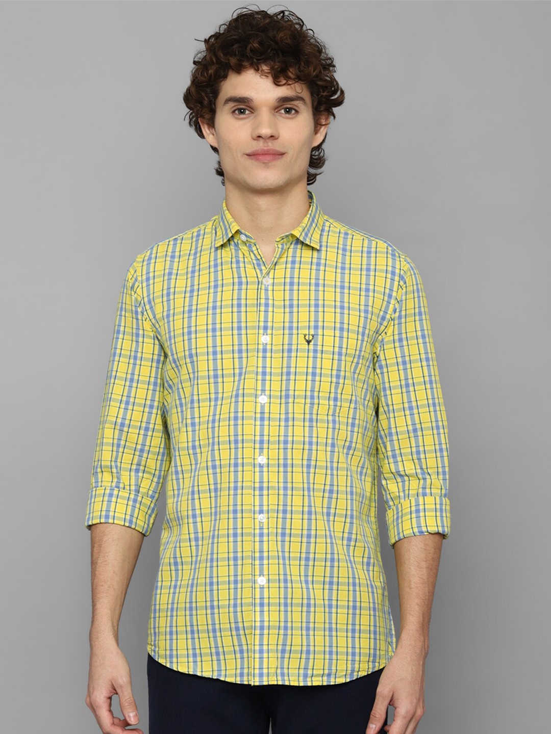 

Allen Solly Men Yellow & Blue Slim Fit Tartan Checks Checked Casual Shirt