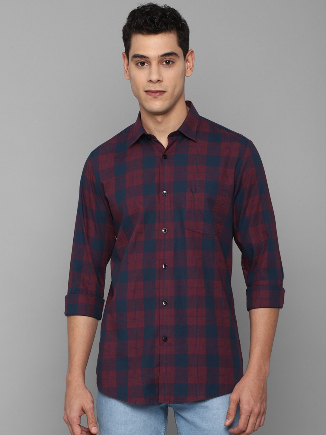 

Allen Solly Men Maroon Slim Fit Buffalo Checked Cotton Casual Shirt