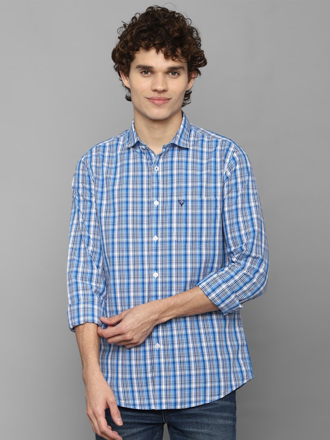 

Allen Solly Men Blue & White Slim Fit Tartan Checks Pure Cotton Casual Shirt