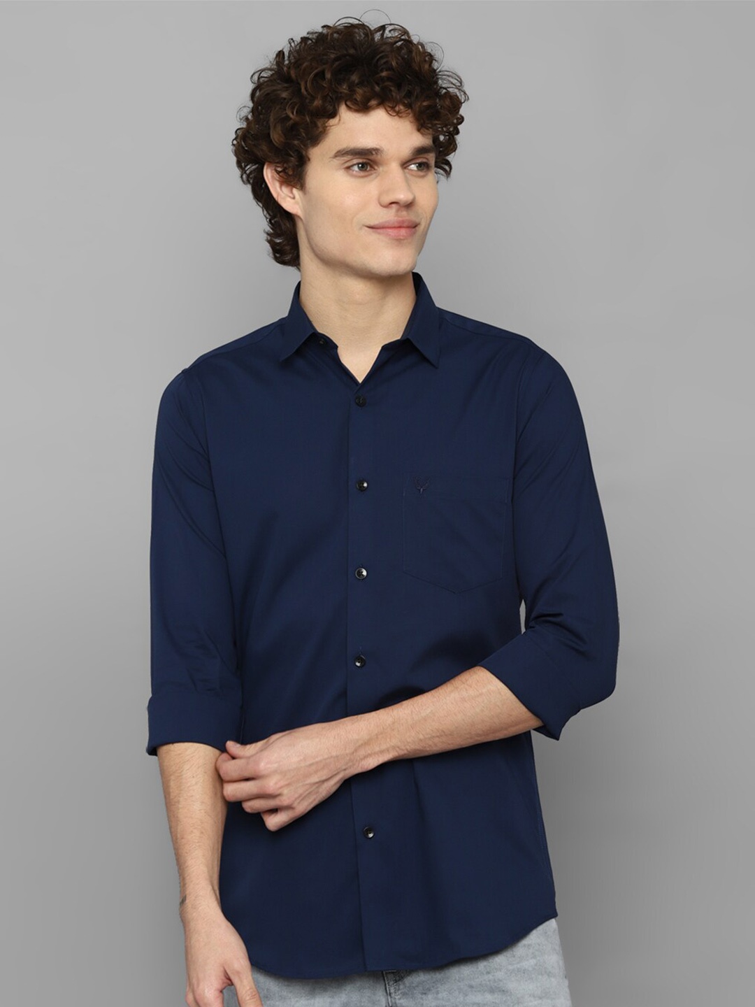 

Allen Solly Men Navy Blue Solid Slim Fit Casual Shirt