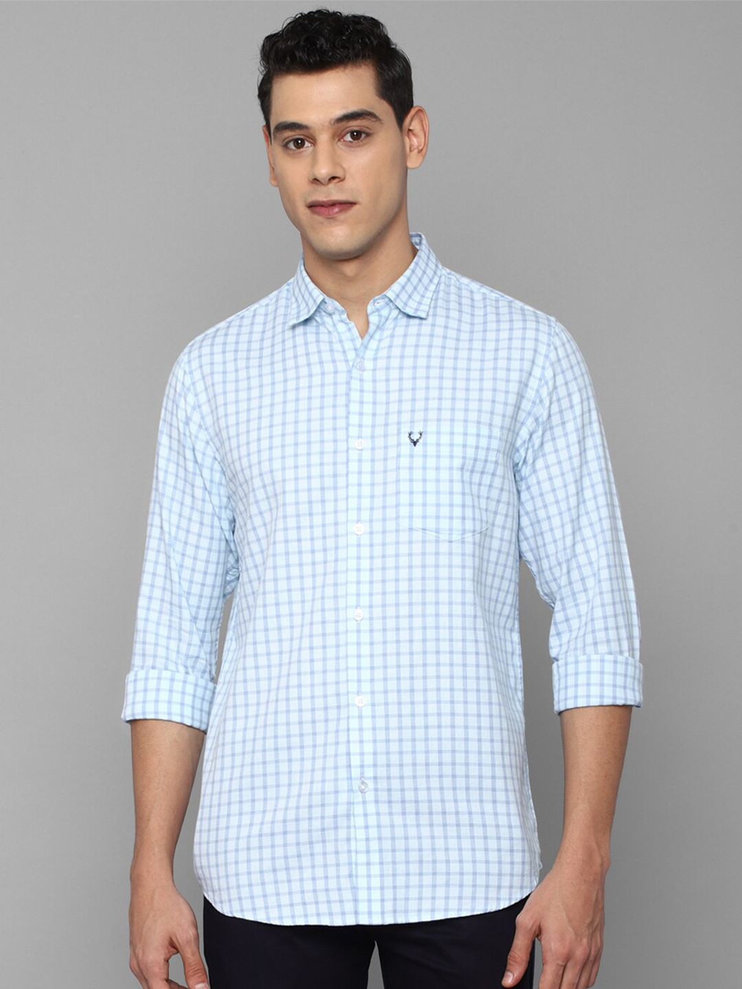 

Allen Solly Men Blue Slim Fit Grid Tattersall Checks Checked Casual Shirt