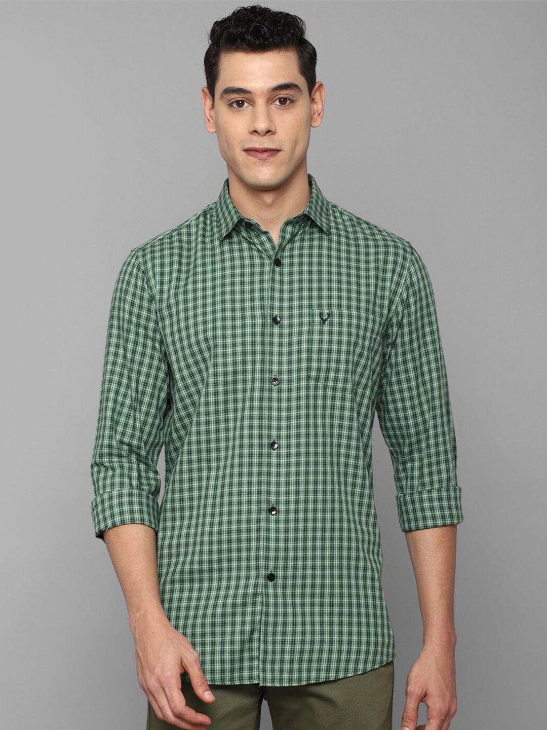 

Allen Solly Men Green Slim Fit Checked Cotton Casual Shirt