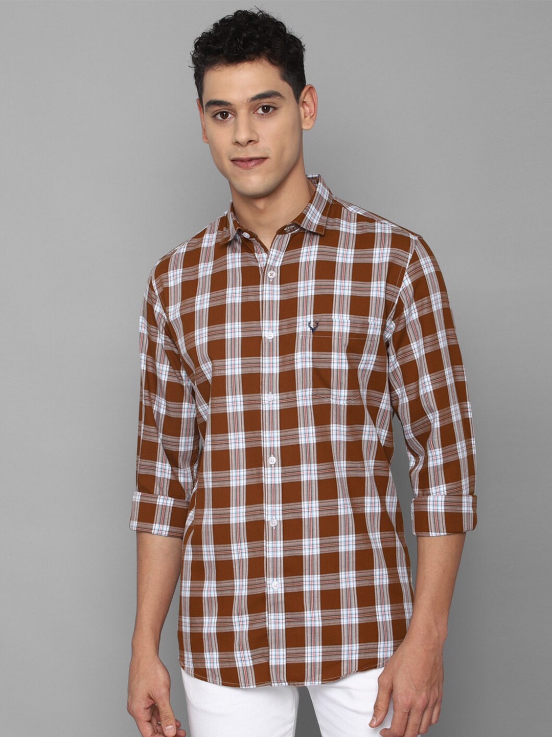 

Allen Solly Men Brown Pure Cotton Slim Fit Checked Casual Shirt