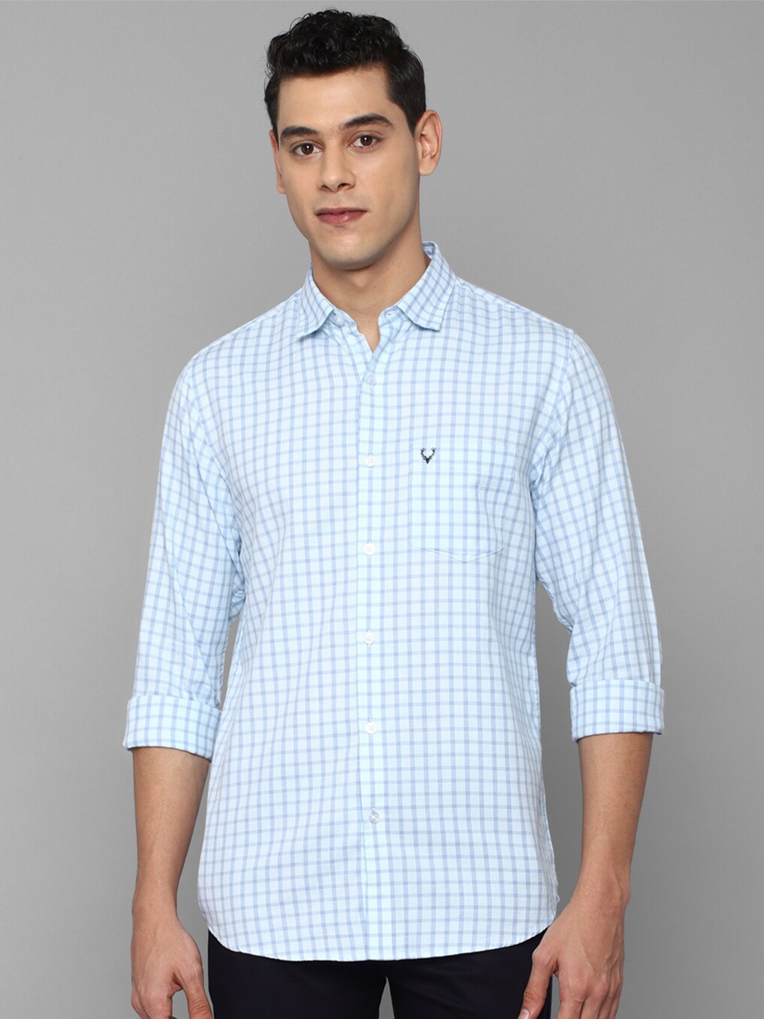 

Allen Solly Men Blue Slim Fit Grid Tattersall Checks Checked Casual Shirt