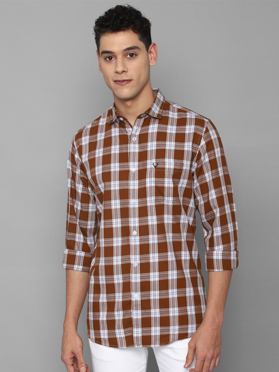 

Allen Solly Men Brown Slim Fit Checked Casual Shirt