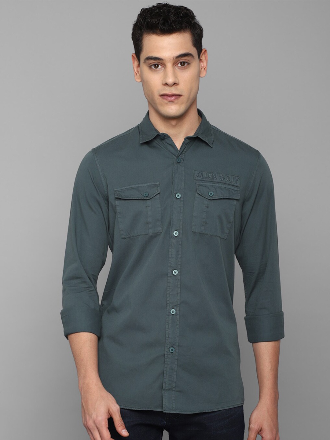 

Allen Solly Sport Men Charcoal Grey Pure Cotton Casual Shirt