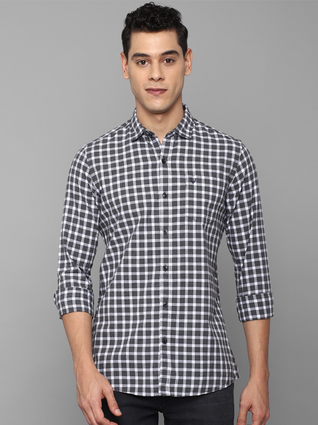 

Allen Solly Sport Men Grey Gingham Checks Casual Shirt