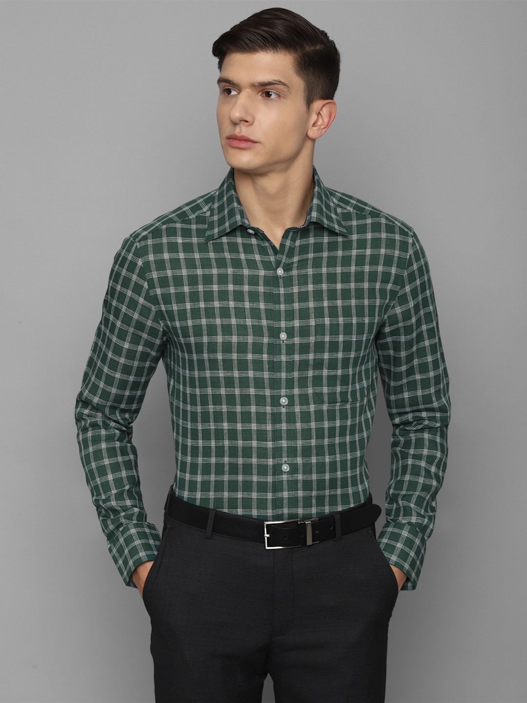

Louis Philippe Men Green Tartan Checks Checked Formal Shirt