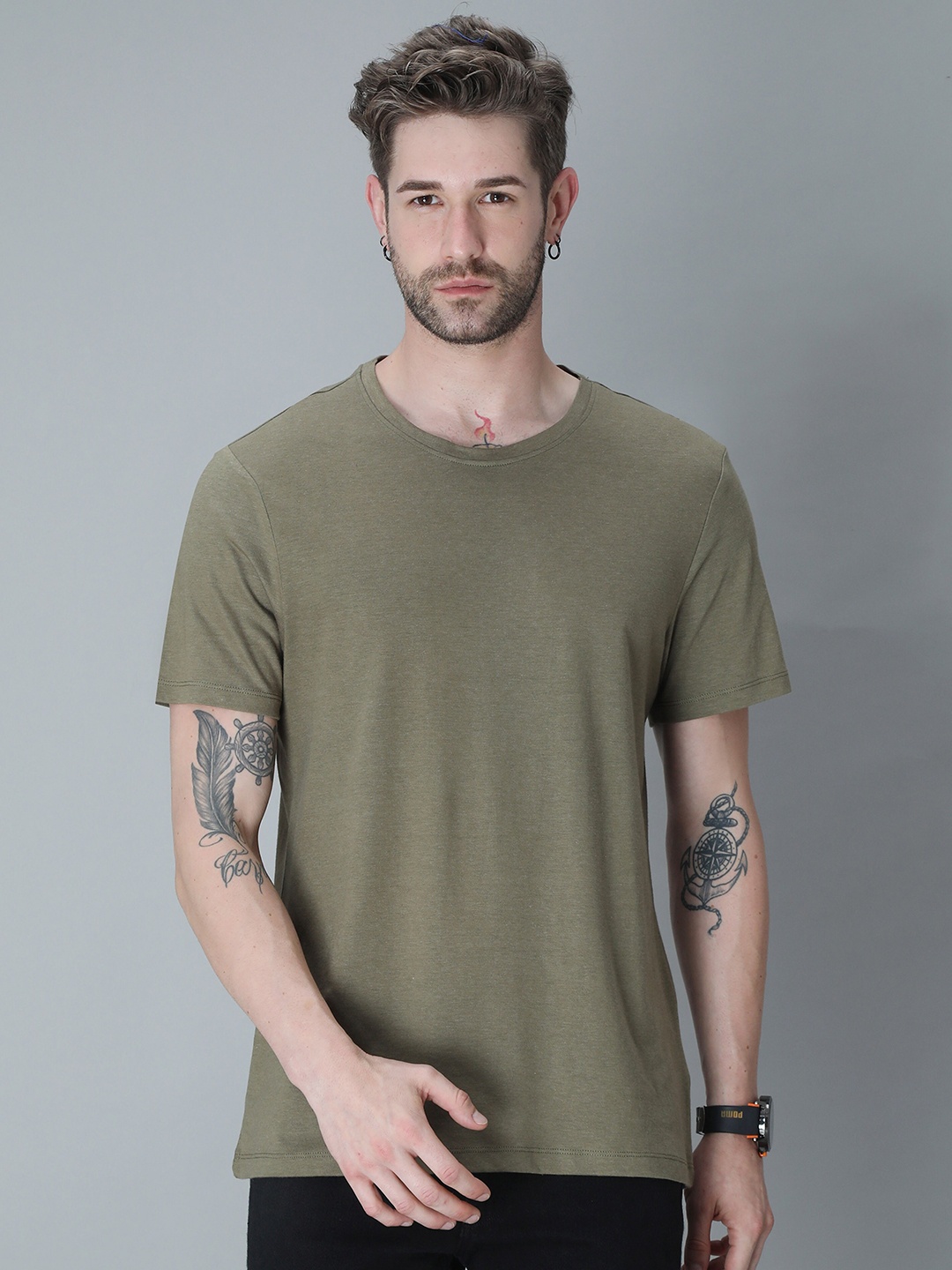 

PLATYPUSS Men Olive Green Bio Finish T-shirt