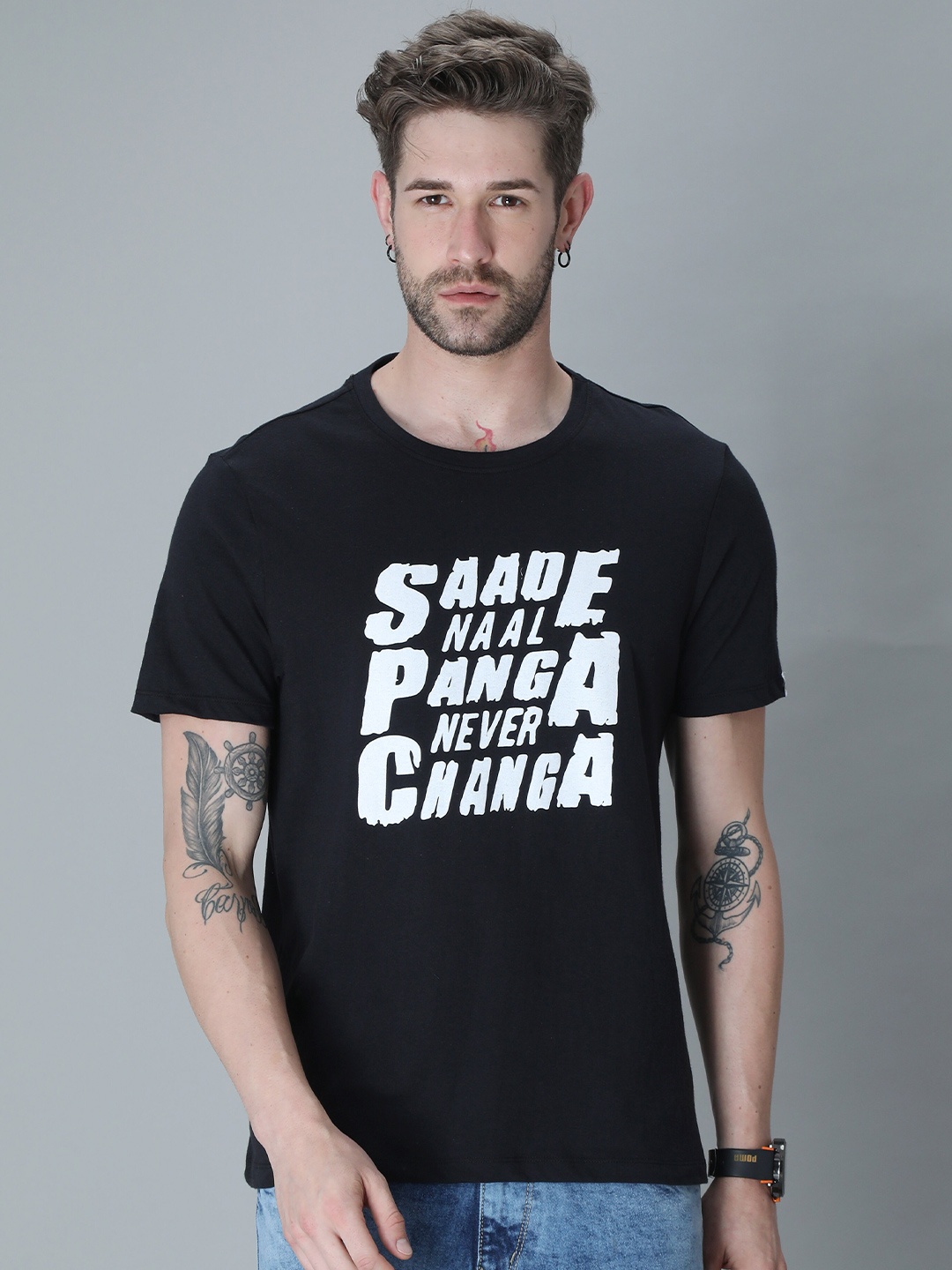

PLATYPUSS Men Black Typography Printed Bio Finish T-shirt