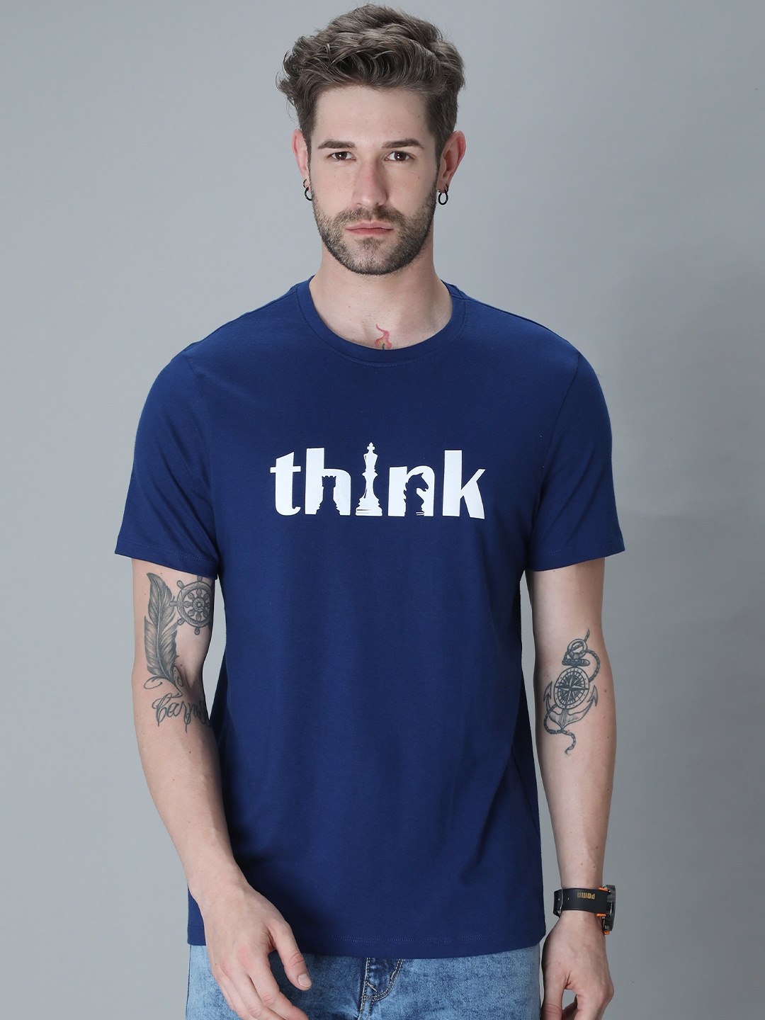 

PLATYPUSS Men Blue Typography Printed Cotton Bio Finish T-shirt
