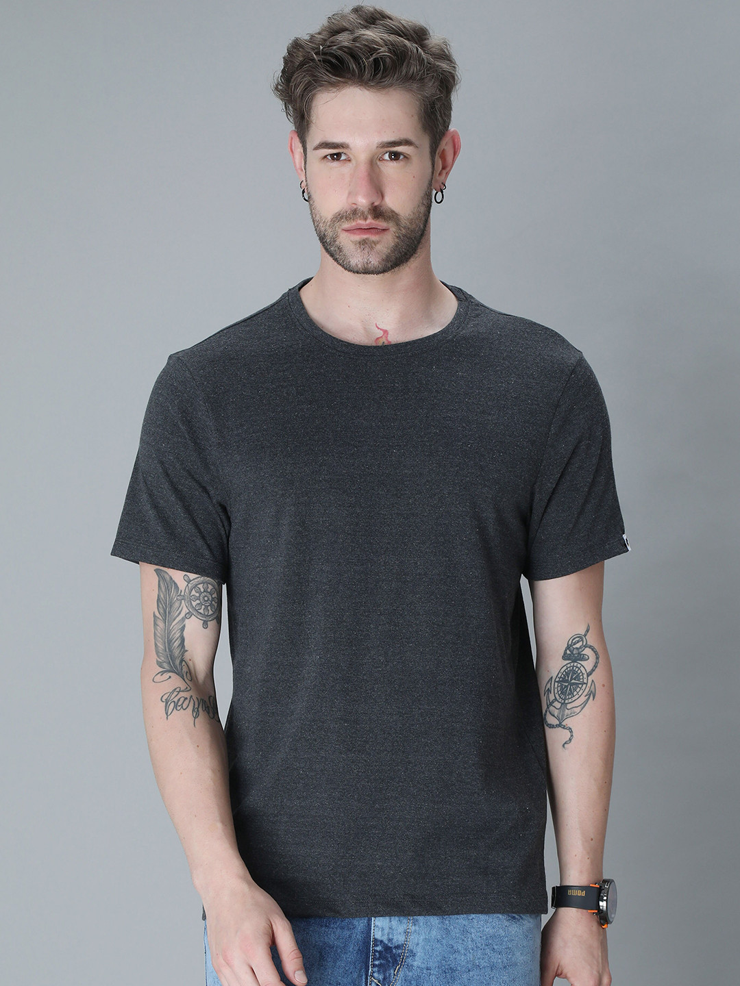 

PLATYPUSS Men Charcoal Bio Finish 100% COTTON T-shirt