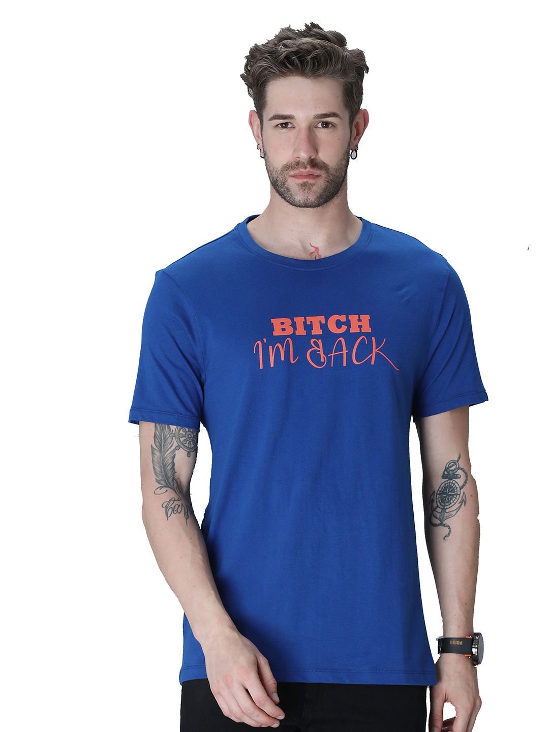 

PLATYPUSS Men Blue Typography Printed Cotton Bio Finish T-shirt