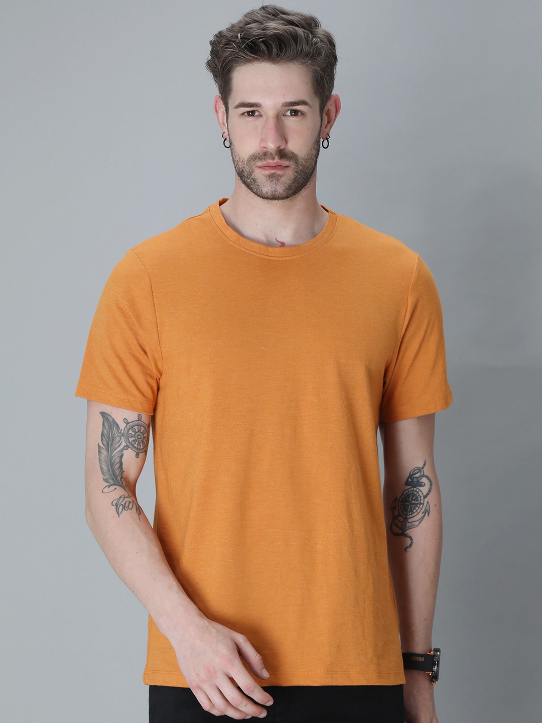 

PLATYPUSS Men Yellow Bio Finish 100% COTTON T-shirt