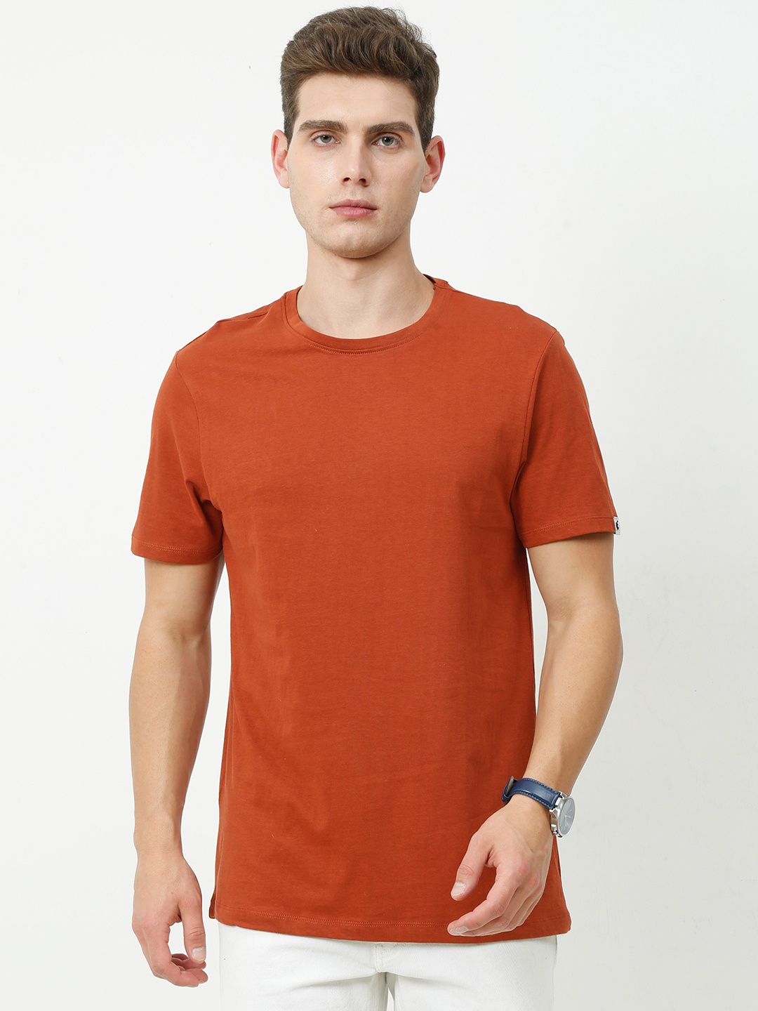 

PLATYPUSS Men Rust Solid Cotton Bio Finish T-shirt