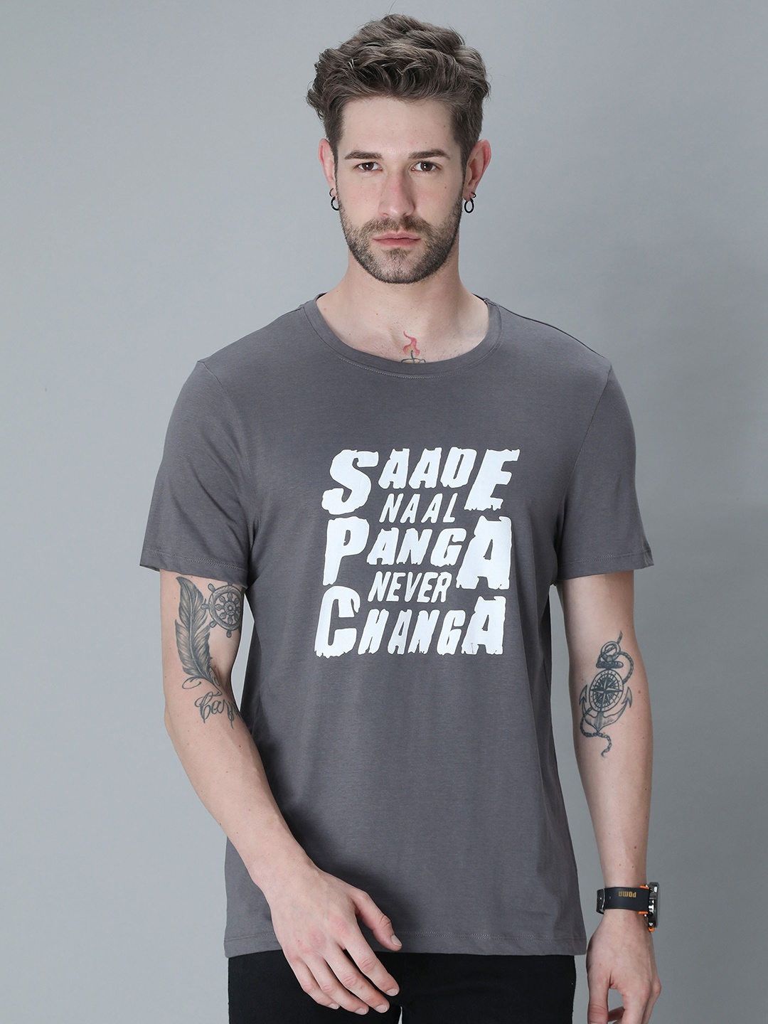 

PLATYPUSS Men Grey Typography Printed Bio Finish T-shirt