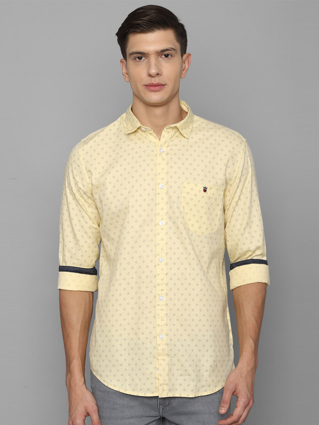 

Louis Philippe Jeans Men Yellow Slim Fit Printed Pure Cotton Casual Shirt