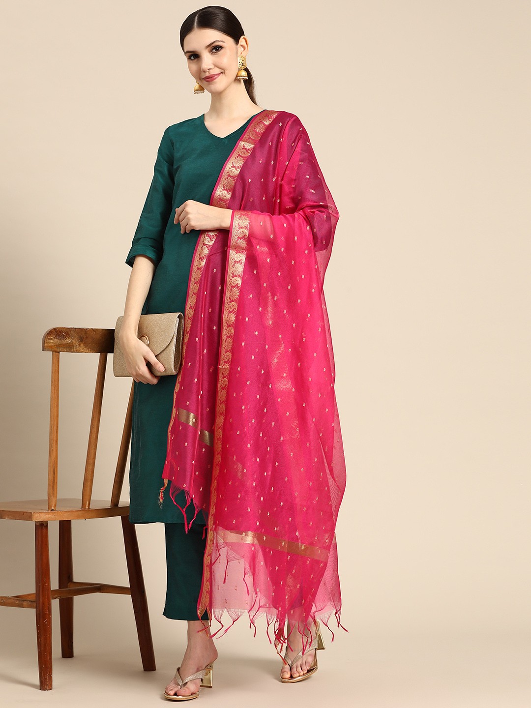 

Anouk Women Green Kurta with Trousers & With Dupatta