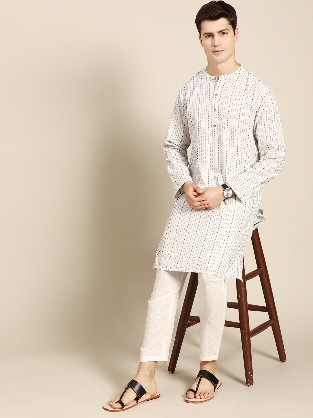 

Anouk Men White & Black Embroidered Kurta with Trousers