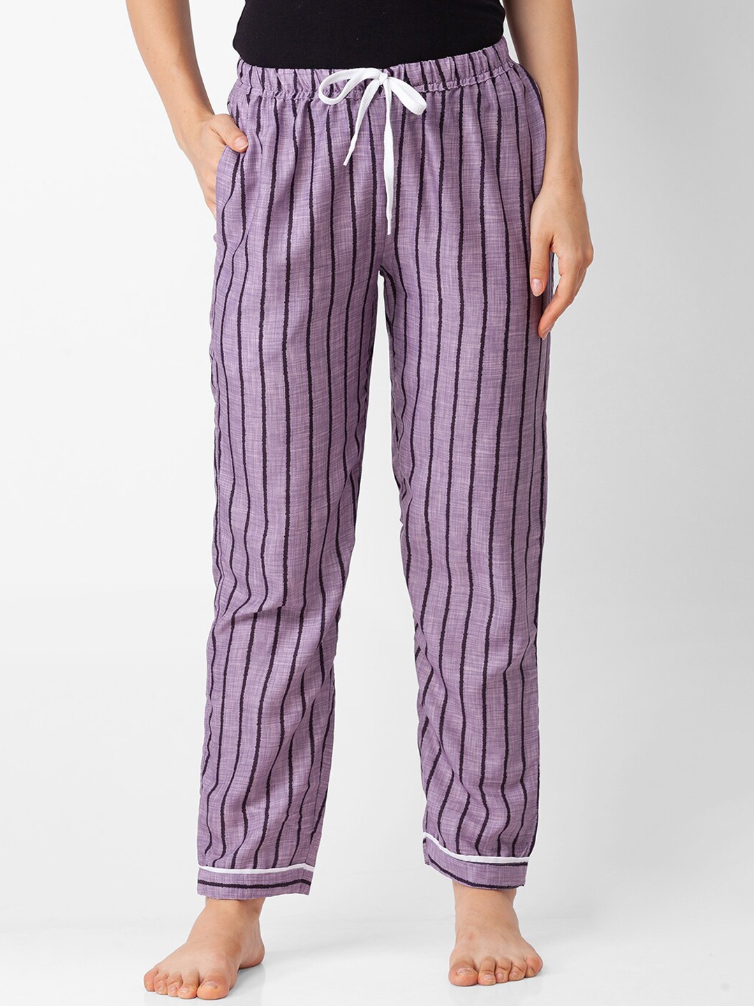 

NOIRA Women Purple Striped Leggings