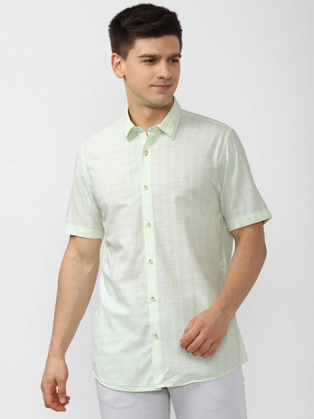 

Peter England Casuals Men Green Slim Fit Striped Casual Shirt