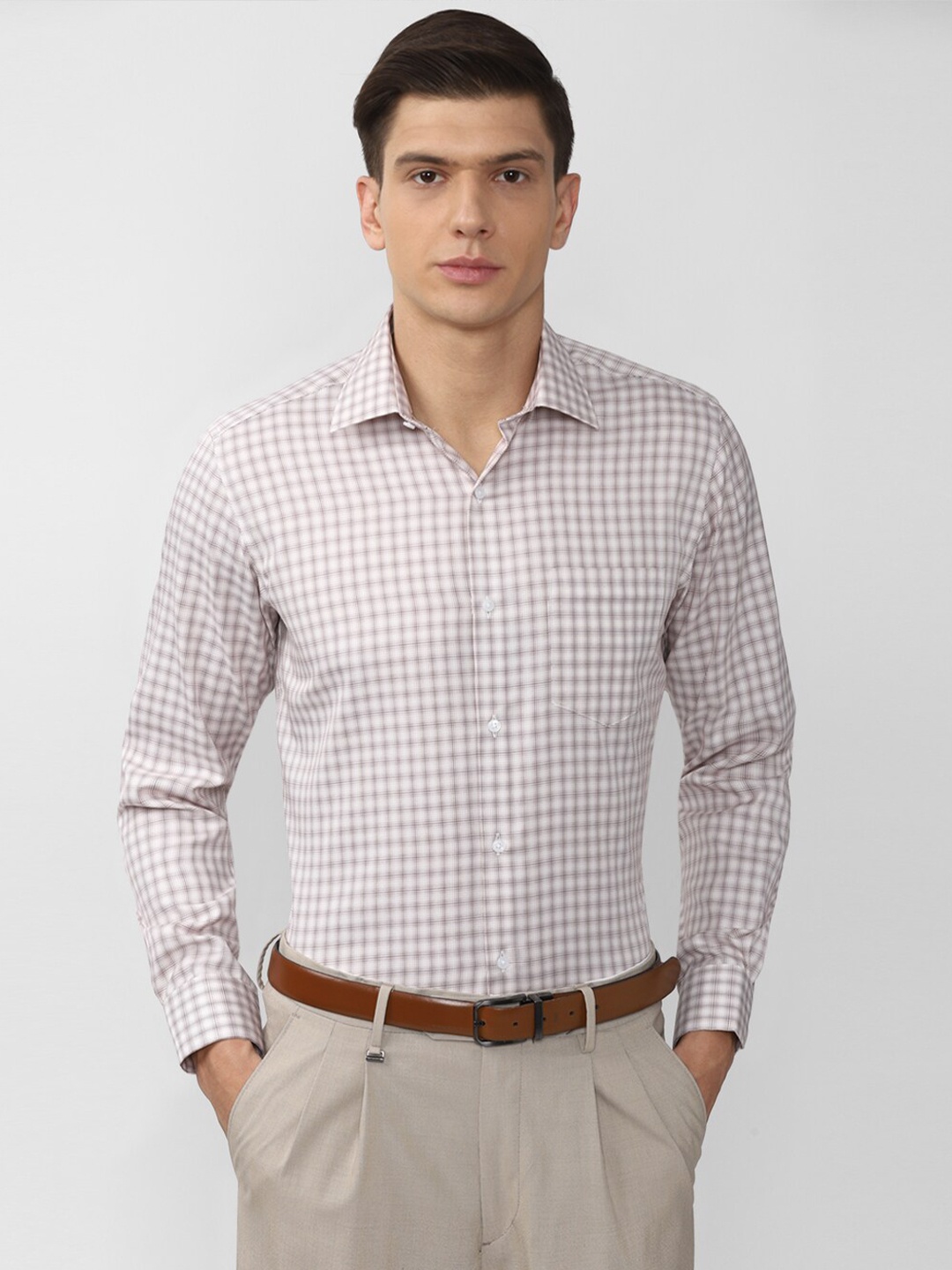 

Van Heusen Men Brown Checked Formal Long sleeve Shirt