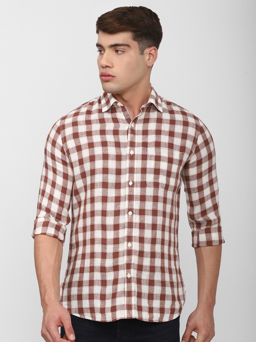 

Van Heusen Sport Men Cream-Coloured Slim Fit Gingham Checked Casual Shirt
