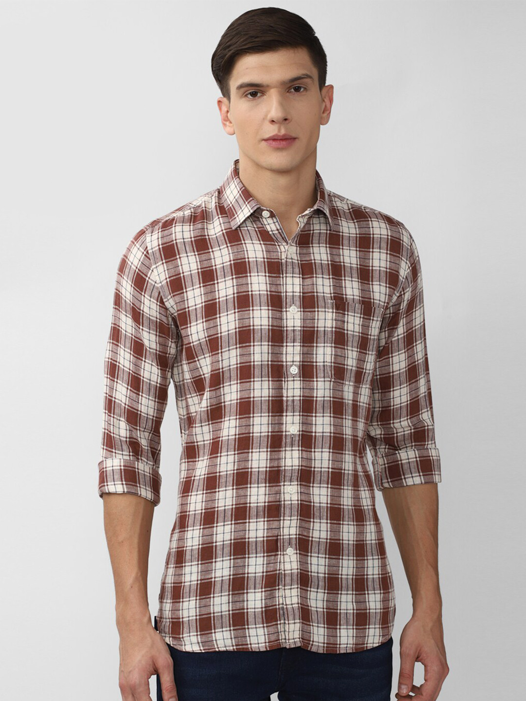 

Van Heusen Sport Men Beige Slim Fit Tartan Checked Casual Shirt