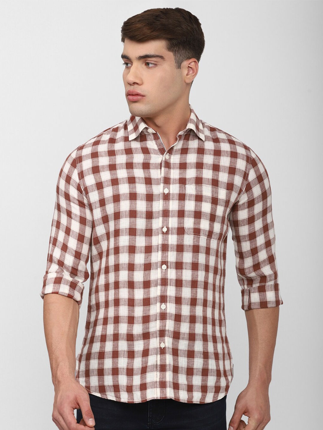 

Van Heusen Sport Men Cream-Coloured Slim Fit Gingham Checked Casual Shirt
