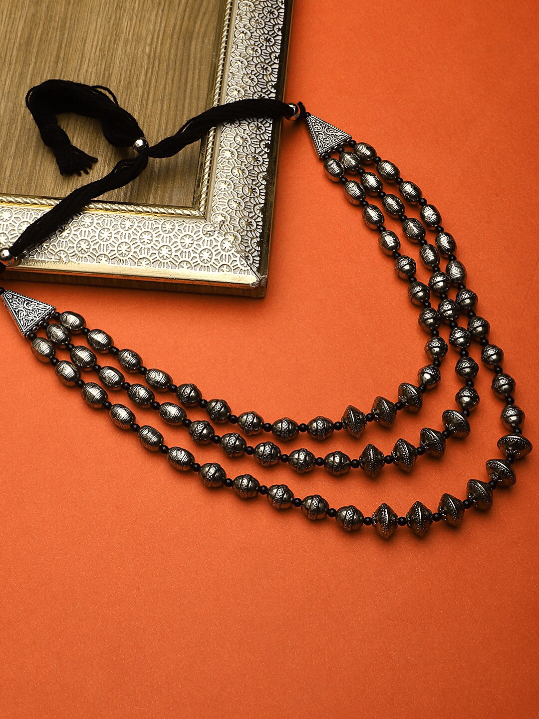 

KACY Silver-Plated Black Oxidised Layered Necklace