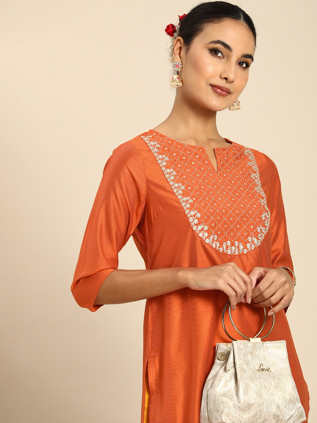 

Anouk Women Ethnic Motifs Embroidered Yoke Designed Kurta, Orange