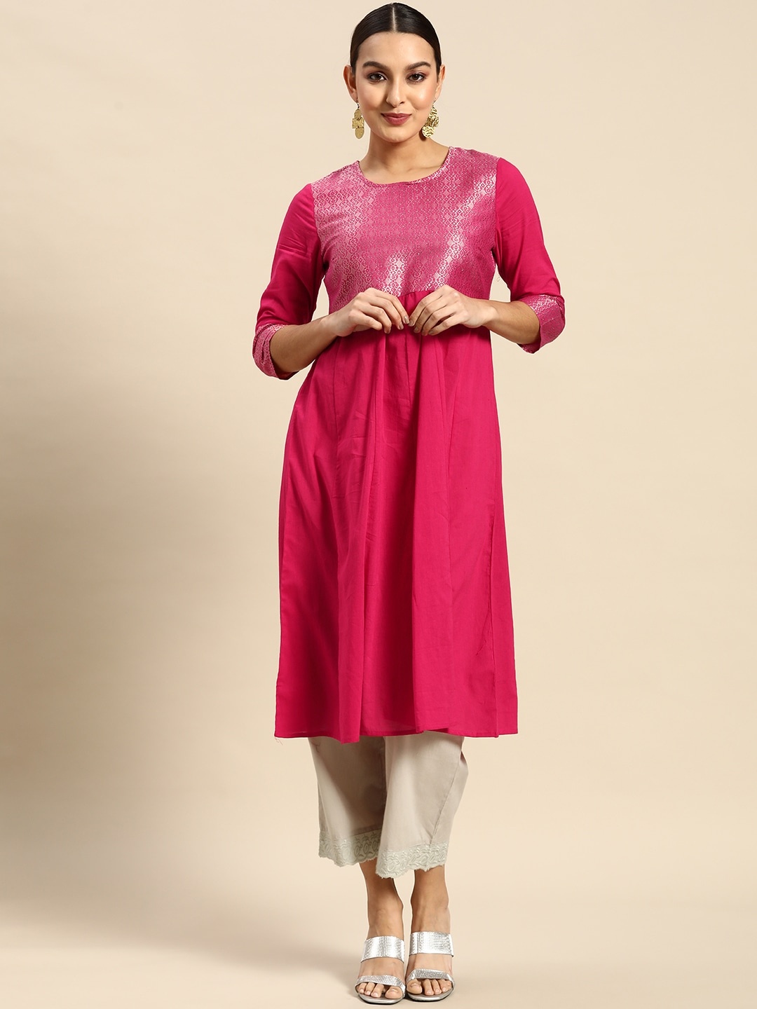 

Anouk Women Woven Design A-Line Kurta, Pink