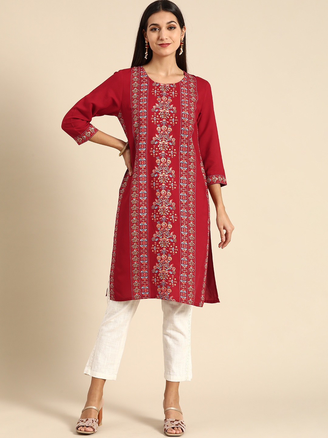 

Anouk Women Red & Blue Floral Printed Kurta