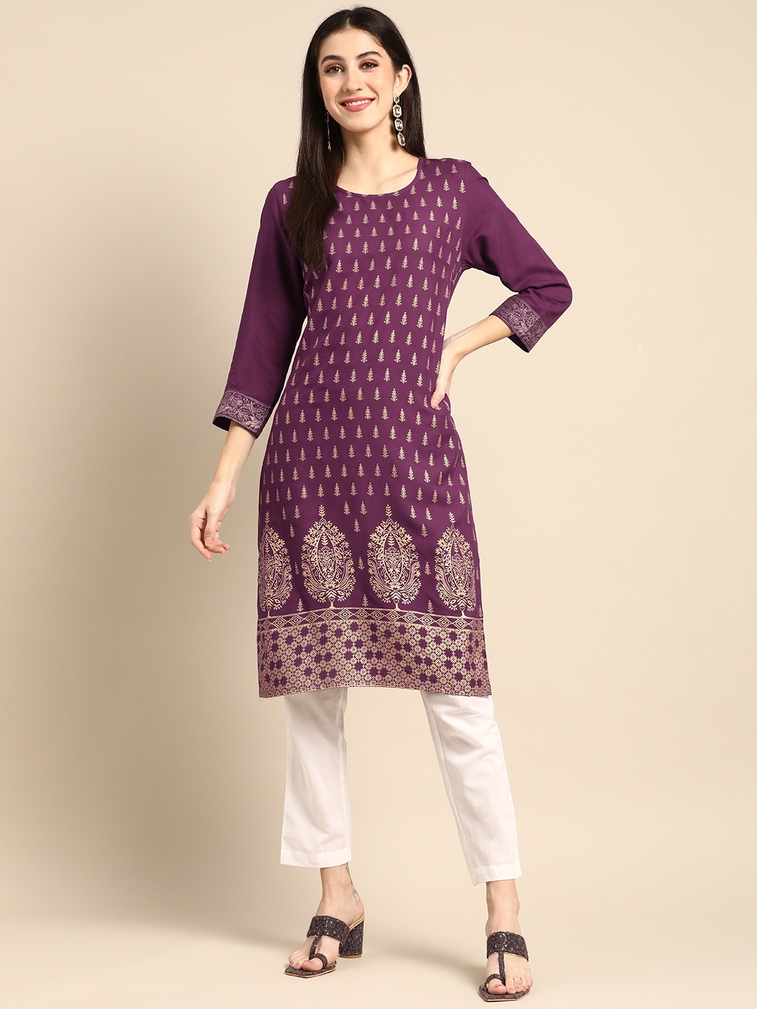 

Anouk Women Purple Ethnic Motifs Printed Kurta